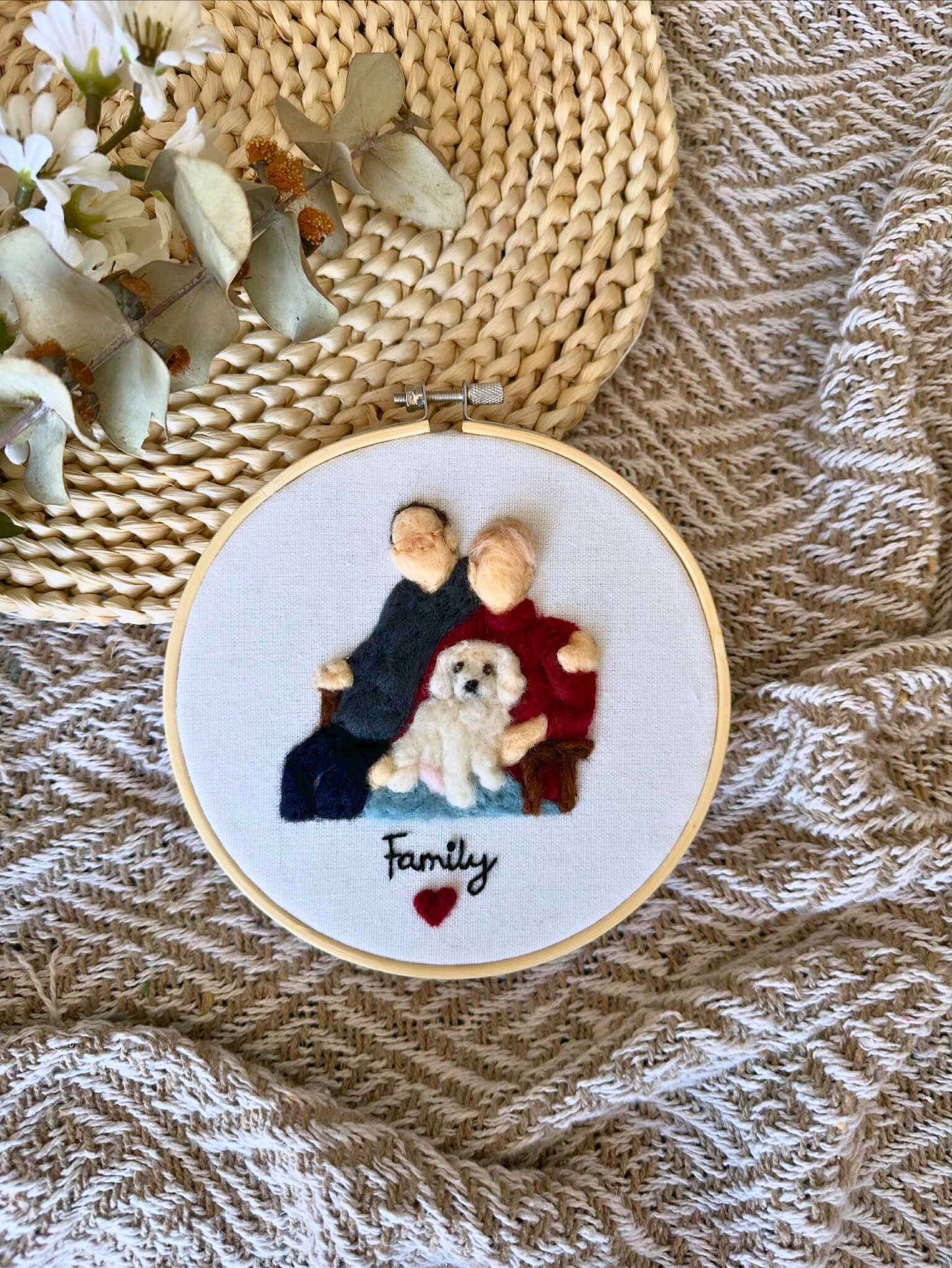 Portrait de famille personnalisé feutré à l'aiguille
