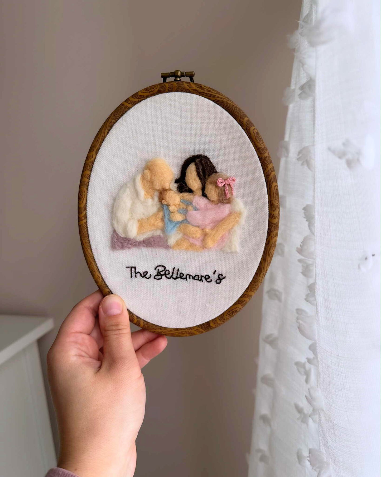 Portrait de famille personnalisé feutré à l'aiguille