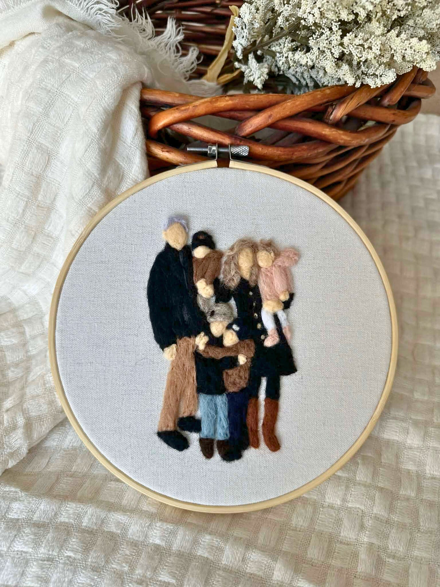 Portrait de famille personnalisé feutré à l'aiguille