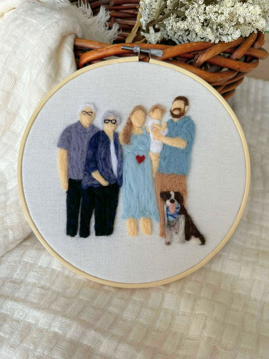 Portrait de famille personnalisé feutré à l'aiguille