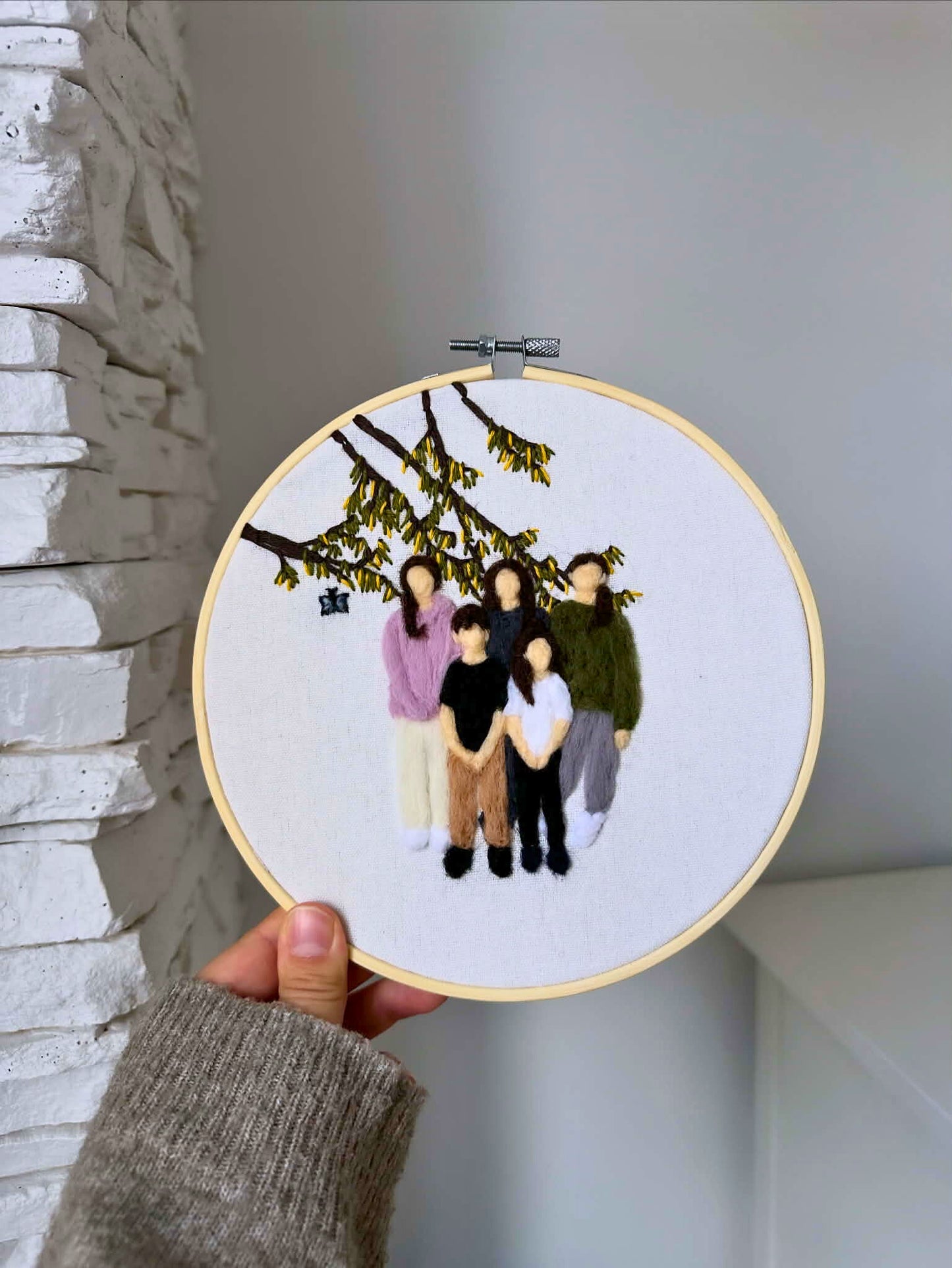 Portrait de famille personnalisé feutré à l'aiguille