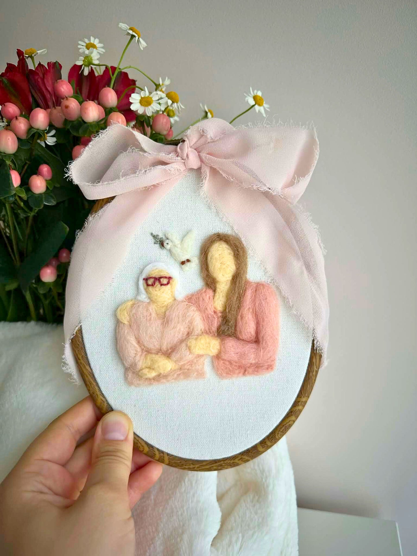 Portrait de famille personnalisé feutré à l'aiguille