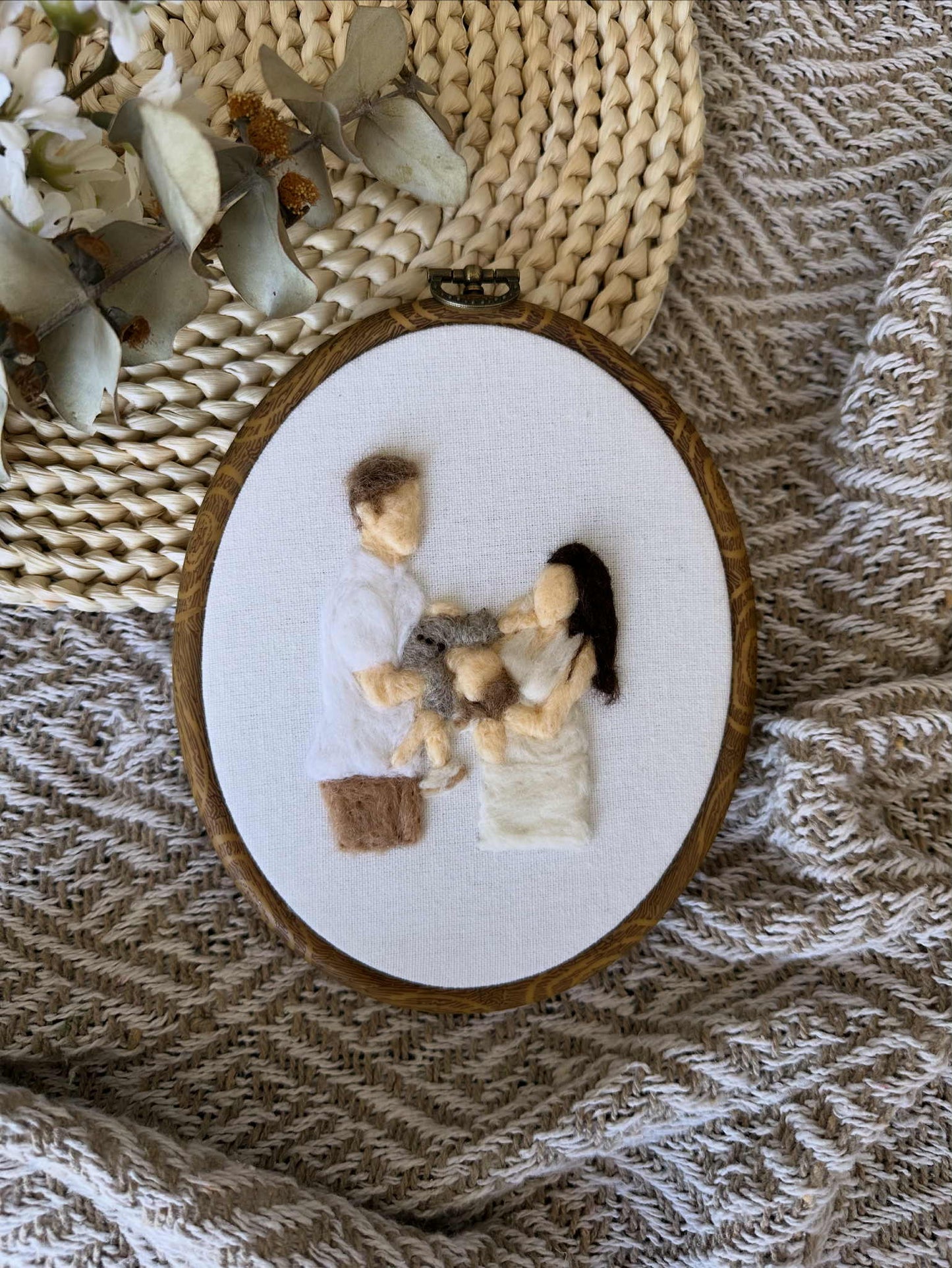 Portrait de famille personnalisé feutré à l'aiguille